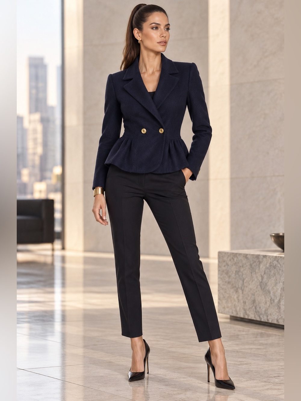 BCBGMAXAZRIA DARK BLUE WOOL PREPPY SUIT JACKET BLAZER SZ L